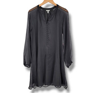 New Joie Black Long Sleeve Button Down Mini Dress Sheer Sleeve Small A Line
